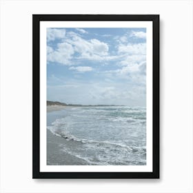 Summer surf beach with pastel blue sky and ocean in Norway - boho coast nature and travel photography by Christa Stroo Photogaphy Art Print