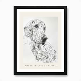 American English Hound Dog Line Sketch 2 Poster Art Print
