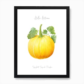 Hello Autumn Spaghetti Squash Pumpkin Watercolour Illustration 1 Art Print