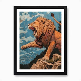 African Lion Relief Illustration Roaring 2 Art Print