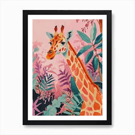 Cute Giraffe In The Leaves Watercolour Style Illustration 7 Art Print