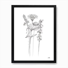 Black and White Posie of Flowers Art Print