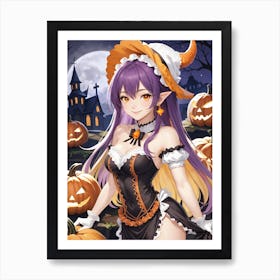 Sexy Girl With Pumpkin Halloween Painting (26) Art Print