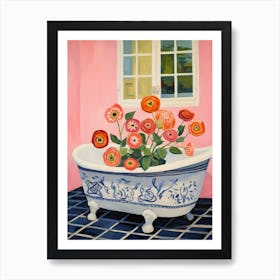 A Bathtube Full Of Ranunculus In A Bathroom 3 Art Print