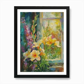 Snapdragon Flowers On A Cottage Window 4 Art Print