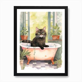 Black Cat In Bathtub Botanical Bathroom 9 Art Print