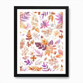 Watercolor Autumn Leaves Seamless Pattern 8 Art Print