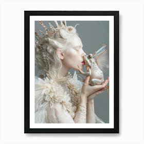 Albino girl kissing a Frog Art Print