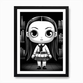 Cartoon Of Wednesday Addams Line Art 2 Fan Art Art Print