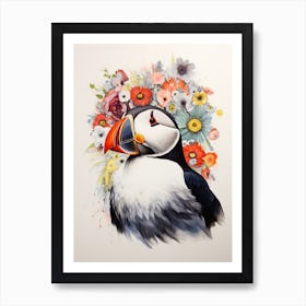 Bird With A Flower Crown Puffin Art Print