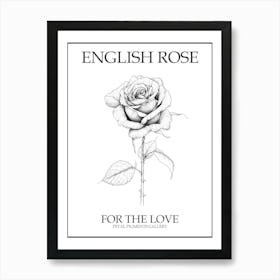 English Rose Black And White Line Drawing 10 Poster Art Print