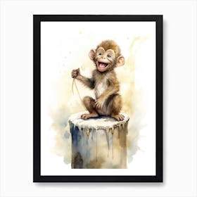 Monkey Painting Performing Stand Up Comedy Watercolour 2 Art Print