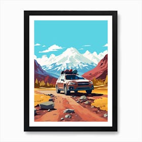 A Subaru Impreza In The Andean Crossing Patagonia Illustration 2 Art Print