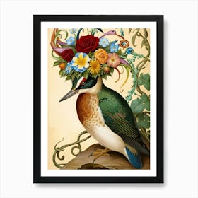 Kingfisher With Flowers 2 Art Print