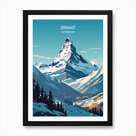 Poster Of Zermatt   Switzerland, Ski Resort Illustration 0 Art Print