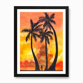 Alone in Sunset With Palm Trees Art Print