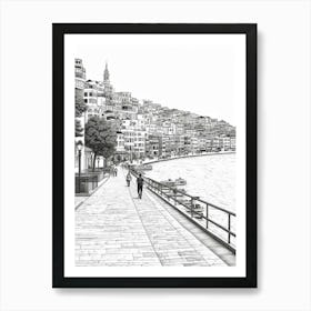 View Of Sydney, Australia Line Art Black And White 2 Art Print