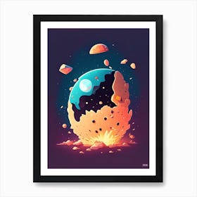 Asteroid Impact Kawaii Kids Space Art Print