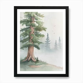 Sequoia Tree Atmospheric Watercolour Painting 4 Art Print