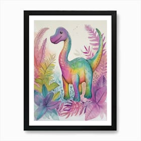 Rainbow Amargasaurus Dinosaur Illustration 2 Art Print