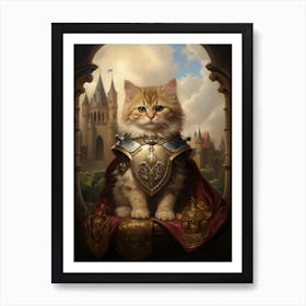 Cute Cat In Medieval Armour 1 Art Print