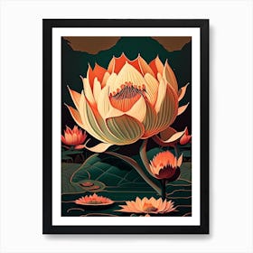 Giant Lotus Retro Illustration 1 Art Print