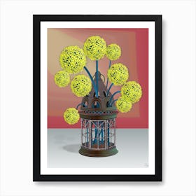 Yellow Allium Flowers In An Antique Candle Lamp 1 Art Print