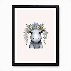 Watercolour Jungle Animal Baby Hippopotamus 2 Art Print