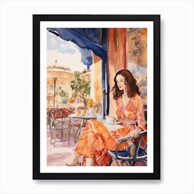 At A Cafe In Marrakech Morocco Watercolour Art Print