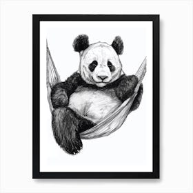 Giant Panda Napping In A Hammock Ink Illustration 2 Art Print