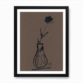 Rose In A Vase brown black ink minimal minimalist minimalism contemporary modern flower floral art bedroom living room Art Print