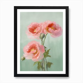 Pink Roses Flowers Acrylic Painting In Pastel Colours 8 Art Print