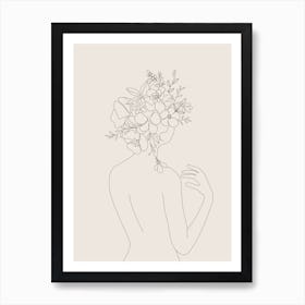 Woman With Flowers Minimal Line I Art Print
