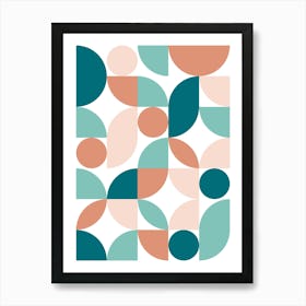 Mid Century Modern Abstract 26 Teal, Peach, Coral Art Print