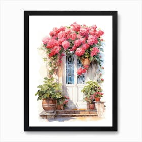 Cannes, France   Mediterranean Doors Watercolour Painting 3 Art Print