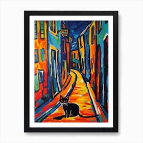 Painting Of Copenhagen Denmark With A Cat In The Style Of Fauvism  4 Art Print