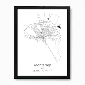 Monterrey,Mexico Minimalist Map Art Print