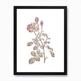 Stained Glass Vintage Sparkling Rose Mosaic Botanical Illustration on White n.0051 Art Print