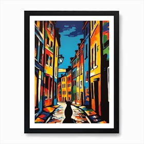 Painting Of Stockholm Sweden With A Cat In The Style Of Pop Art 3 Art Print