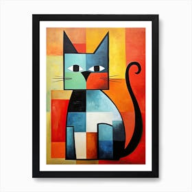 Cubist Whiskers: Minimalist Cat Portraits Art Print