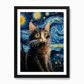 Starry Night Cat 2 Art Print