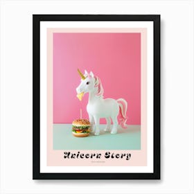 Toy Unicorn Eating A Cheese Burger Poster Art Print