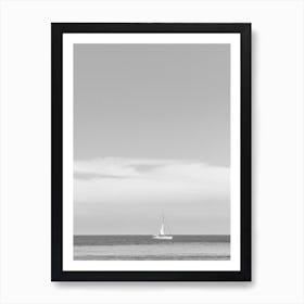 Sailboat On The Beach Black and White Art Print