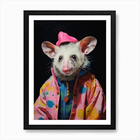  A Possum Wearing Stereotypical French Clothing Vibrant Paint Splash 2 Art Print