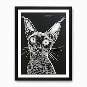 Cornish Rex Cat Linocut Blockprint 3 Art Print