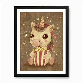 Unicorn Eating Popcorn Mustard Muted Pastels 2 Art Print