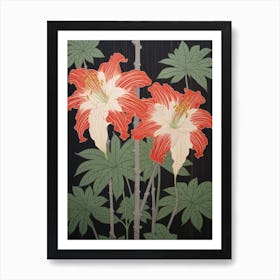 Higanbana Red Spider Lily 3 Vintage Botanical Woodblock Art Print