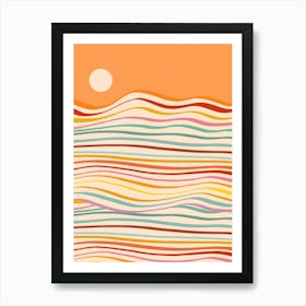 Minimal Abstract Retro Sea Of Change Sunrise Orange Art Print