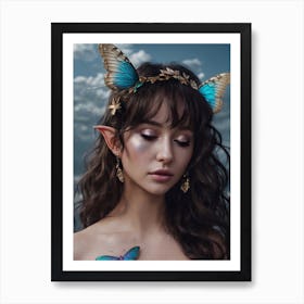 Butterfly Elf Lady, Butterfly Fairy, Aesthetic Art, Portrait Art, Ai Generated Art Vol.1 Art Print