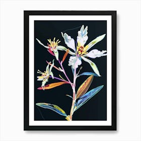 Neon Flowers On Black Edelweiss 2 Art Print